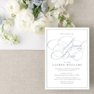 Elegant Dusty Blue Calligraphy Brunch With Bride Invitation