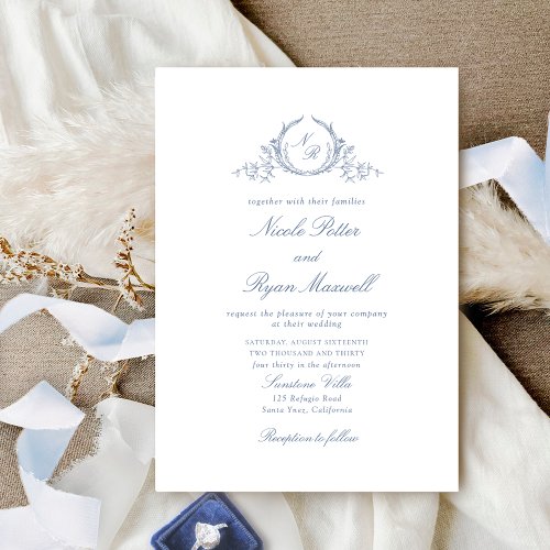 Elegant Dusty Blue Calligraphy Dusty Blue Wedding Invitation
