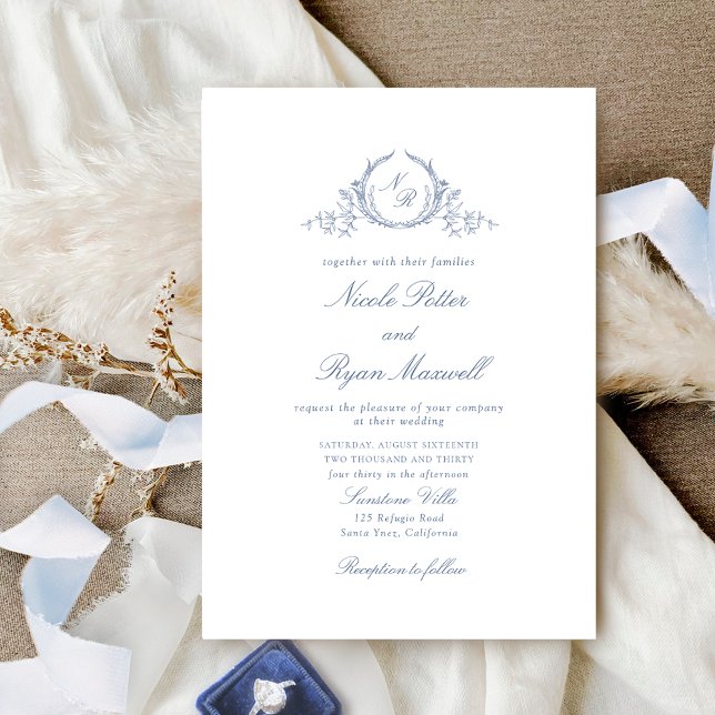 Elegant Dusty Blue Calligraphy Dusty Blue Wedding Invitation (Creator Uploaded)