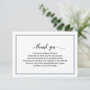 Elegant Dusty Blue Calligraphy Funeral Thank You Card