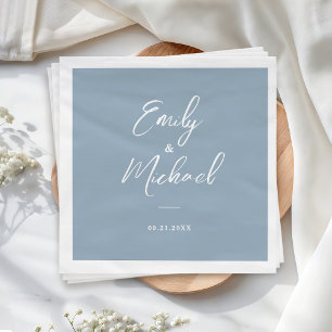 Elegant Dusty Blue Calligraphy Names Wedding Napkins