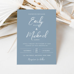 Elegant Dusty Blue Calligraphy Script Wedding Invitation