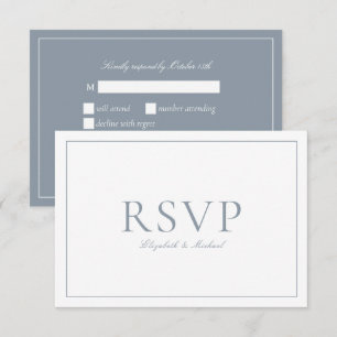Elegant Dusty Blue Calligraphy Script Wedding RSVP Card