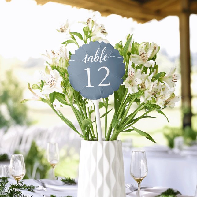 Elegant Dusty Blue Calligraphy Table Number Balloon (Creator Uploaded)