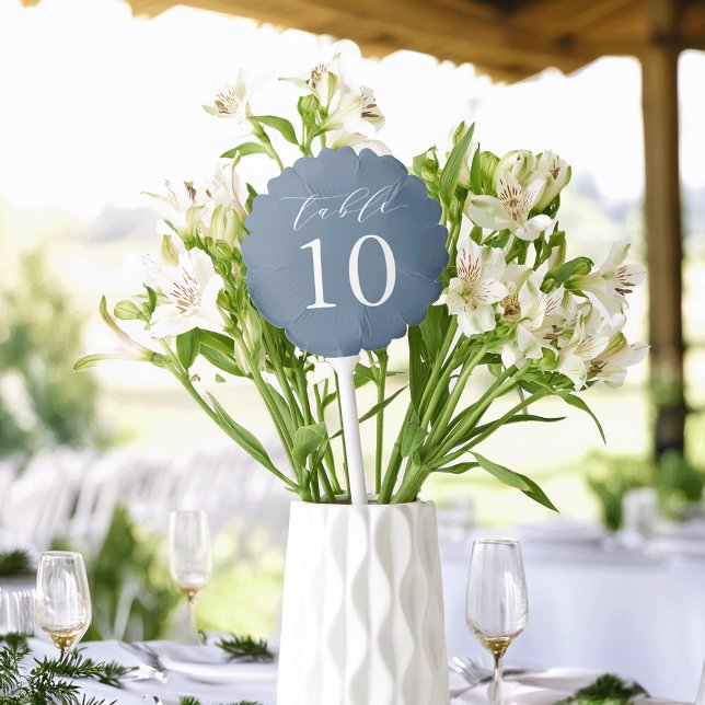 Elegant Dusty Blue Calligraphy Table Number Balloon (Creator Uploaded)