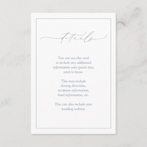 Elegant Dusty Blue Calligraphy Wedding Details