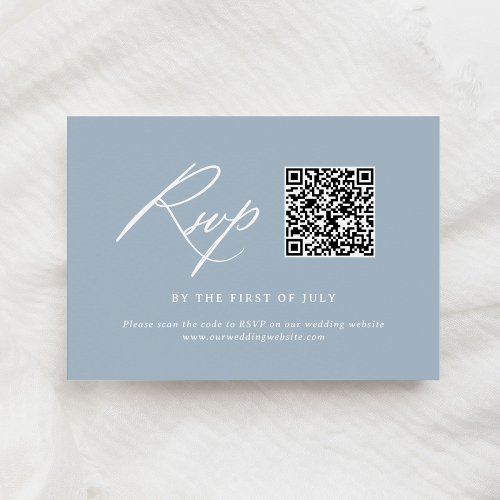Elegant Dusty Blue Calligraphy Wedding QR code RSVP Card
