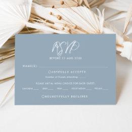 Elegant Dusty Blue Calligraphy Wedding RSVP Card