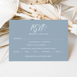 Elegant Dusty Blue Calligraphy Wedding RSVP Card