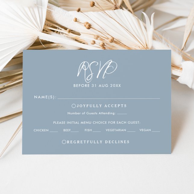 Elegant Dusty Blue Calligraphy Wedding RSVP Card (Creator Uploaded)