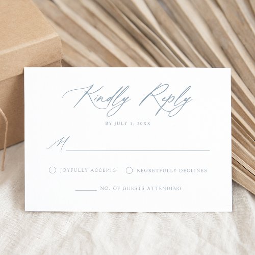 Elegant Dusty Blue Calligraphy Wedding RSVP Card