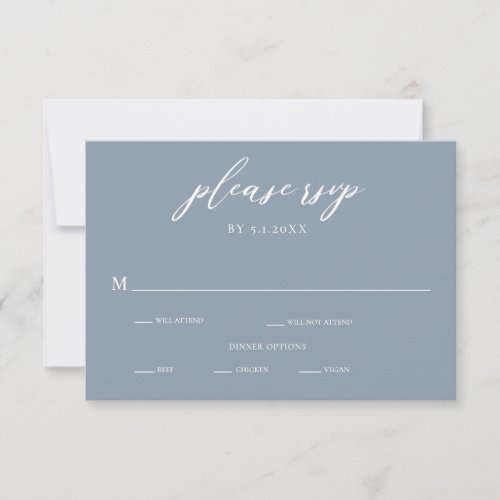 Elegant Dusty Blue Calligraphy Wedding RSVP Card