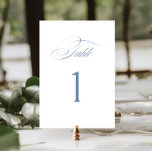 Elegant Dusty Blue Calligraphy Wedding Table Number<br><div class="desc">Classic wedding table number card featuring elegant dusty blue calligraphy.</div>