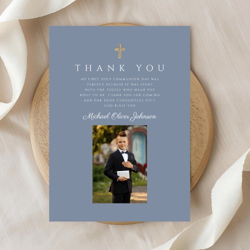 Elegant Dusty Blue Catholic Boy First Communion