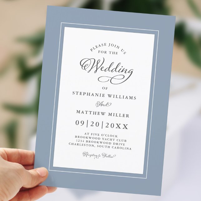 Elegant Dusty Blue Chic Modern Calligraphy Wedding Invitation (Elegant Dusty Blue Chic Modern Calligraphy Wedding Invitation)