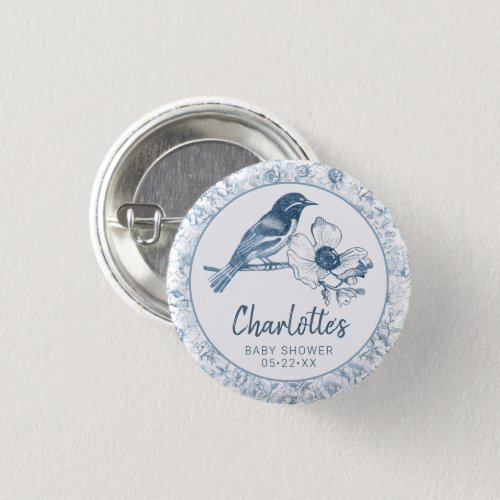 Elegant Dusty Blue Chinoiserie Baby Shower Favor Button