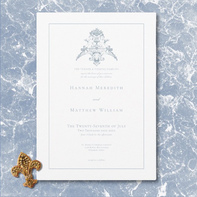Elegant Dusty Blue Chinoiserie Cherub Wedding Invitation (Elegant Dusty Blue Chinoiserie Cherub Wedding Invitation)