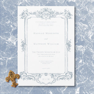 Elegant Dusty Blue Chinoiserie Cherub Wedding Invitation