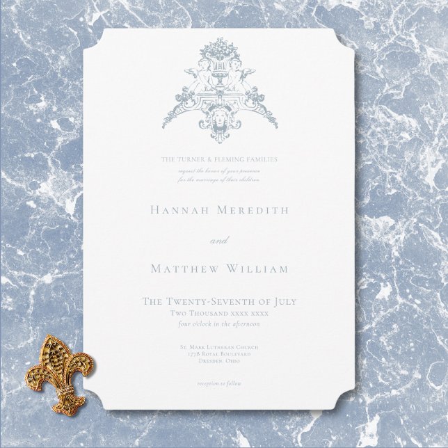 Elegant Dusty Blue Chinoiserie Cherub Wedding Invitation (Elegant Dusty Blue Chinoiserie Cherub Wedding Invitation)
