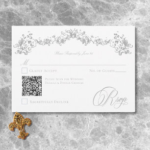 Elegant Dusty Blue Chinoiserie Cherub Wedding QR RSVP Card