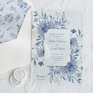 Elegant Dusty Blue Chinoiserie Floral Wedding Acrylic Invitations