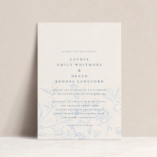 Elegant Dusty Blue Chinoiserie Floral Wedding Invitation