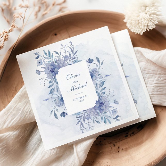 Elegant Dusty Blue Chinoiserie Floral Wedding Napkins (Creator Uploaded)