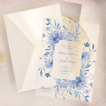 Elegant Dusty Blue Chinoiserie Floral Wedding Vellum Invitations<br><div class="desc">These beautiful,  dusty blue vellum wedding invitations feature a vintage blue watercolor floral frame with lovely botanical leaves and flowers,  and stylish calligraphy along with classic text. The French look blue toile design will add a romantic and elegant touch to your wedding stationery.</div>