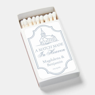 Elegant Dusty Blue Christian Chapel Church Wedding Matchboxes