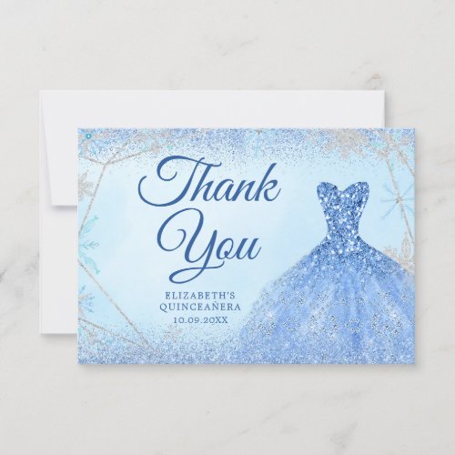 Elegant Dusty Blue Christmas Snowflake Mis Quince Thank You Card
