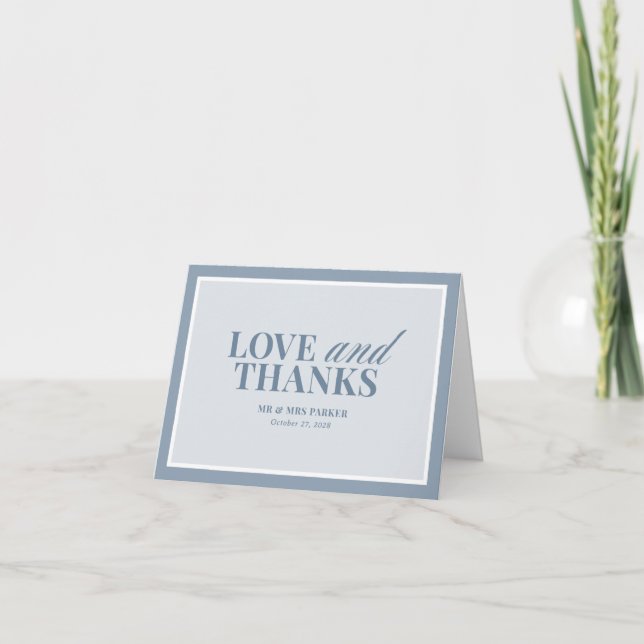 Elegant Dusty Blue | Classic Luxe Wedding Thank You Card (Front)