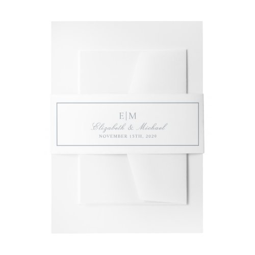 Elegant Dusty Blue Classic Script Monogram Wedding Invitation Belly Band