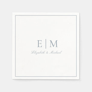 Elegant Dusty Blue Classic Script Monogram Wedding Napkins