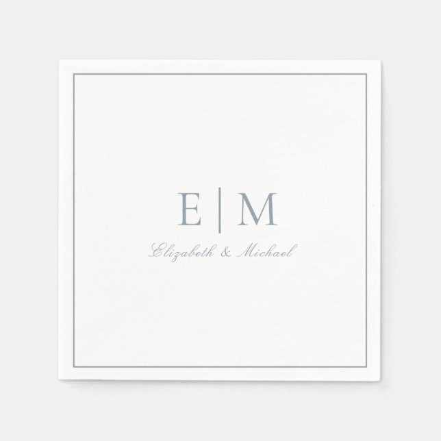 Elegant Dusty Blue Classic Script Monogram Wedding Napkins (Front)