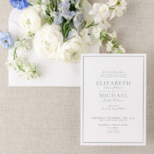 Elegant Dusty Blue Classic Script Wedding Invitation