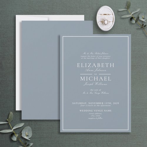 Elegant Dusty Blue Classic Script Wedding Invitation