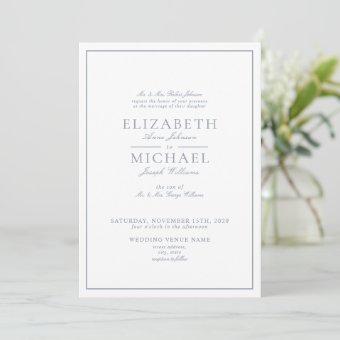 Elegant Dusty Blue Classic Script Wedding Invitation | Zazzle