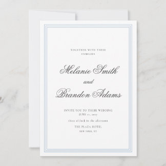 Elegant Dusty Blue Classic Wedding Invitation