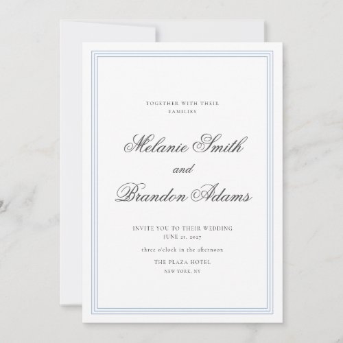 Elegant Dusty Blue Classic Wedding Invitation