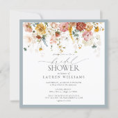Elegant Dusty Blue Country Floral Bridal Shower In Invitation (Front)