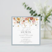 Elegant Dusty Blue Country Floral Bridal Shower In Invitation (Standing Front)