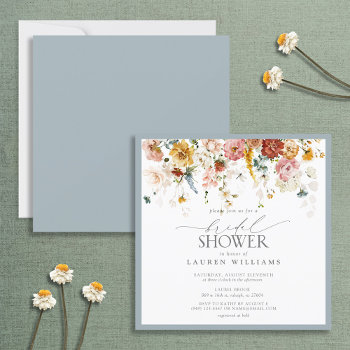 Elegant Dusty Blue Country Floral Bridal Shower In Invitation by elegant_invites_ at Zazzle