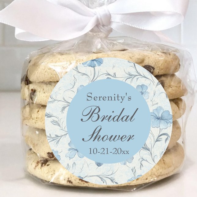 Elegant Dusty Blue Country Garden Bridal Shower Classic Round Sticker (Creator Uploaded)
