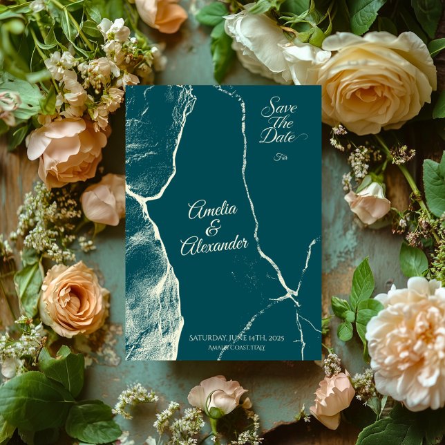 Elegant Dusty Blue & Cream Marble Save the Date  Invitation (Creator Uploaded)