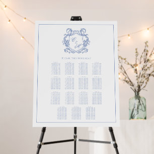 Elegant Dusty Blue Crest 15 Table Seating Chart Foam Board