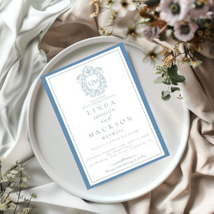 Elegant Dusty Blue Crest Monogram Wedding  Invitat Invitation