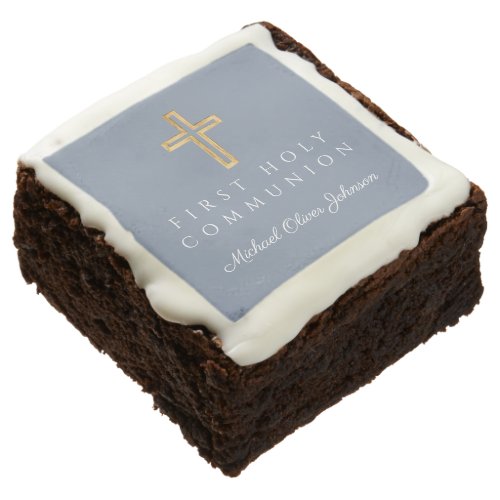 Elegant Dusty Blue Cross Boy First Communion  Brownie