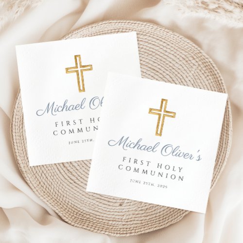 Elegant Dusty Blue Cross Boy First Communion