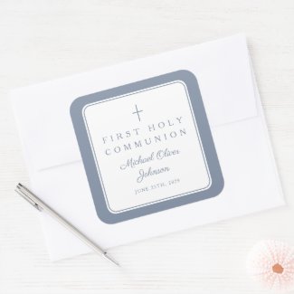 Elegant Dusty Blue Cross Boy First Communion