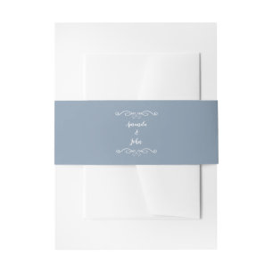 Elegant Dusty Blue Custom Calligraphy Wedding Invitation Belly Band